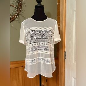 Ann Taylor White Sheer Decretive Blouse size S NWT
